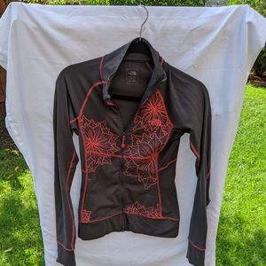 North Face athletic dual zip-up gray w/pink floral